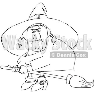 400x400 Outlined Mean Ugly Witch Flying On A Broom