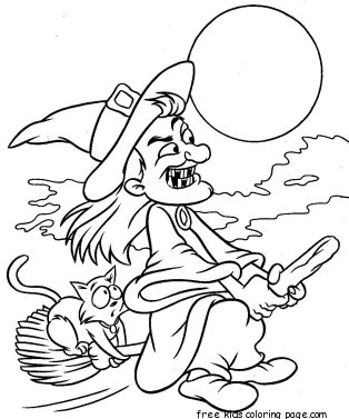 314x377 Printabel Witch Flying On Broom Coloring Page For Kidsfree