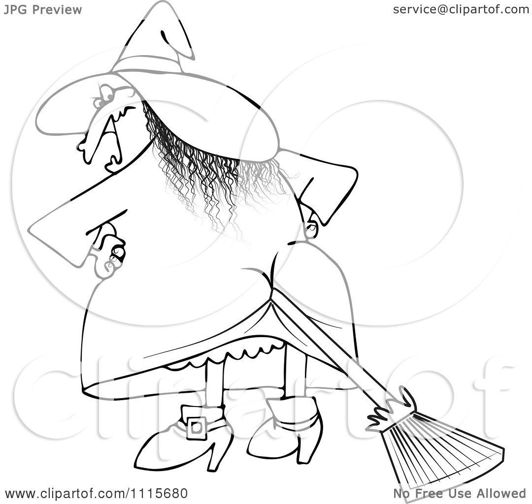 1080x1024 Clipart Outlined Halloween Witch With A Broom Stuck In Her Butt