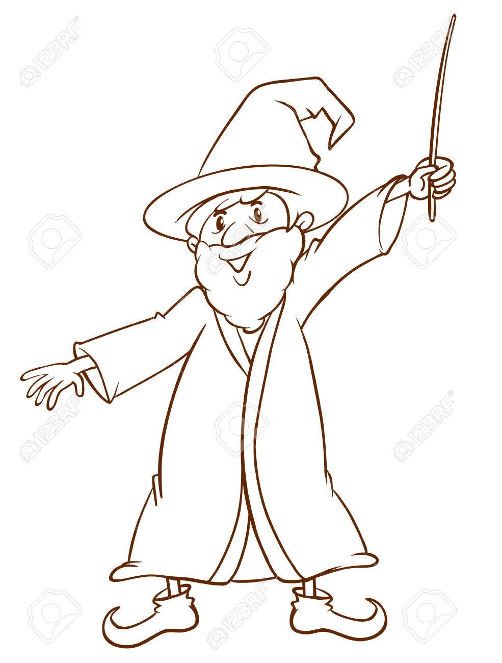 985x1300 Illustration Of A Simple Drawing Of A Wizard On A White Background