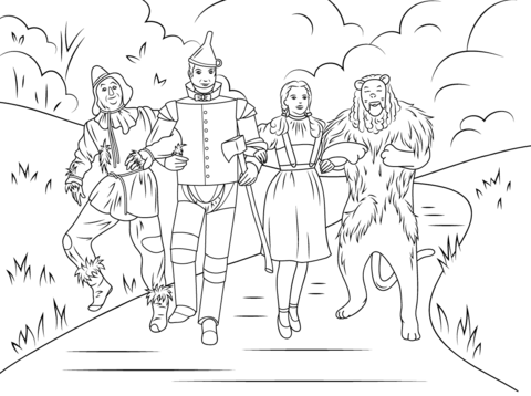 480x358 Scarecrow, Tin Man, Dorothy And Cowardly Lion Coloring Page Free
