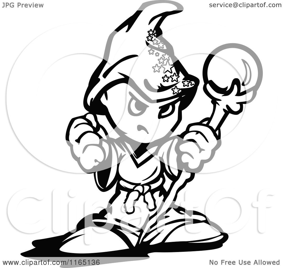 1080x1024 Cartoon Of A Black And White Tough Wizard Holding A Fist And Staff