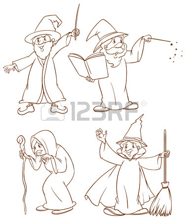 379x450 Plain Drawing Of The Four Wizards On A White Background Royalty