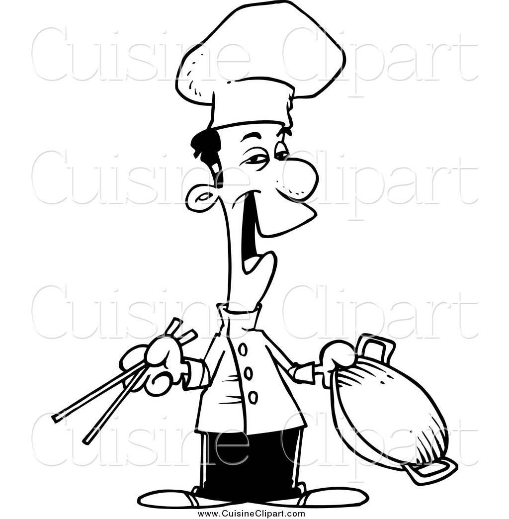 1024x1044 Cuisine Clipart Of A Black And White Chinese Chef Holding Chop