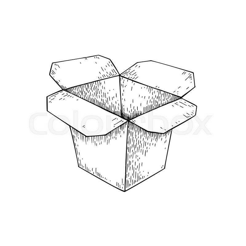 800x800 Chinese Food Box Vector Drawing. Isolated Packaging For Take Out