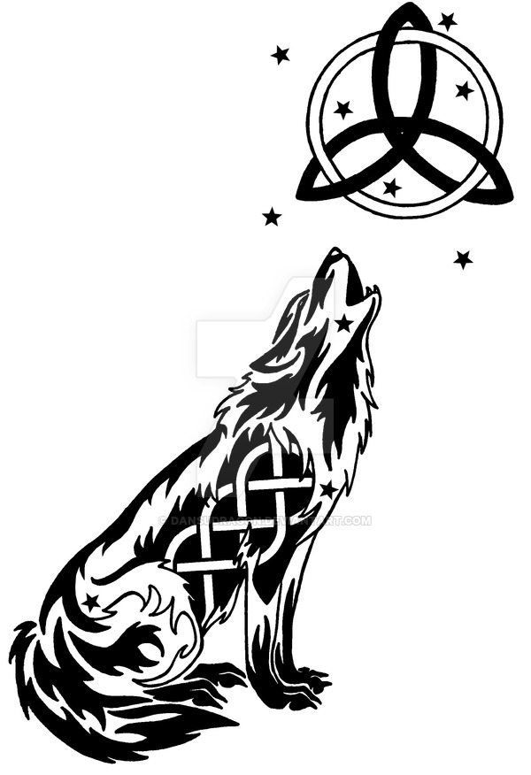 600x876 Starry Celtic Wolf And Moon Tattoo By Dansudragon