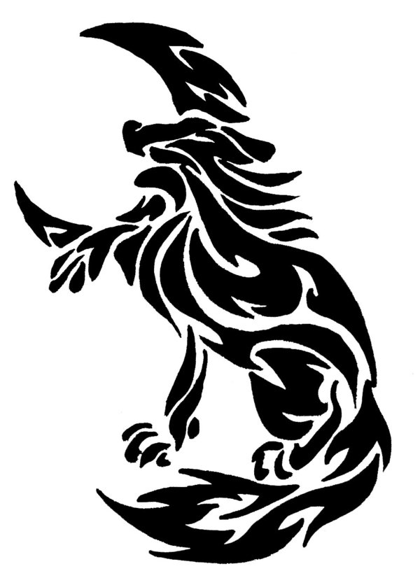 600x826 Tribal Wolf And Moon Tattoo By Draikairion