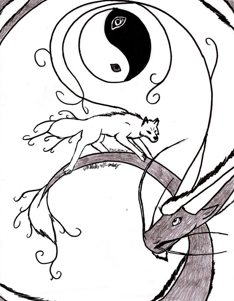 788x1014 Black, White, Dragon, Wolf, Yin, Yang By Knucxsonia