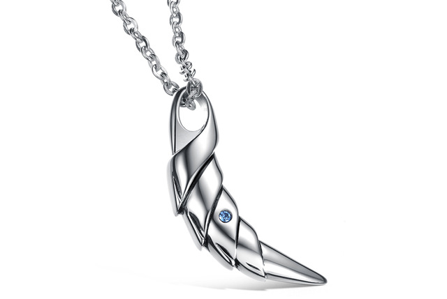 640x429 Talon Fang Style Gem Studded Pendant Necklace, Pure Stainless