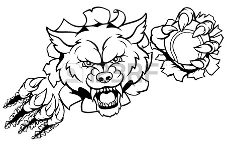 450x291 A Wolf Angry Animal Sports Mascot With Its Claws. Royalty Free