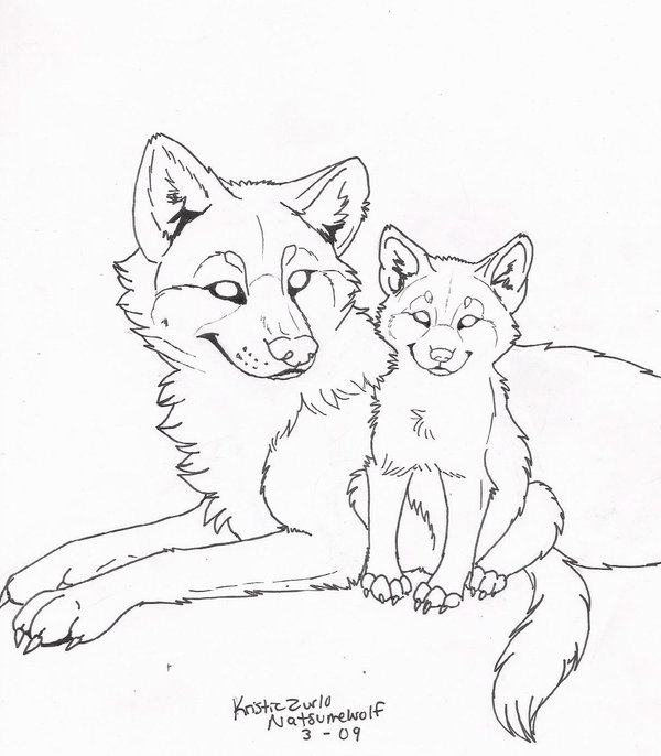 600x686 Free (To Colorly) Wolf And Pup Line Art By Natsumewolf