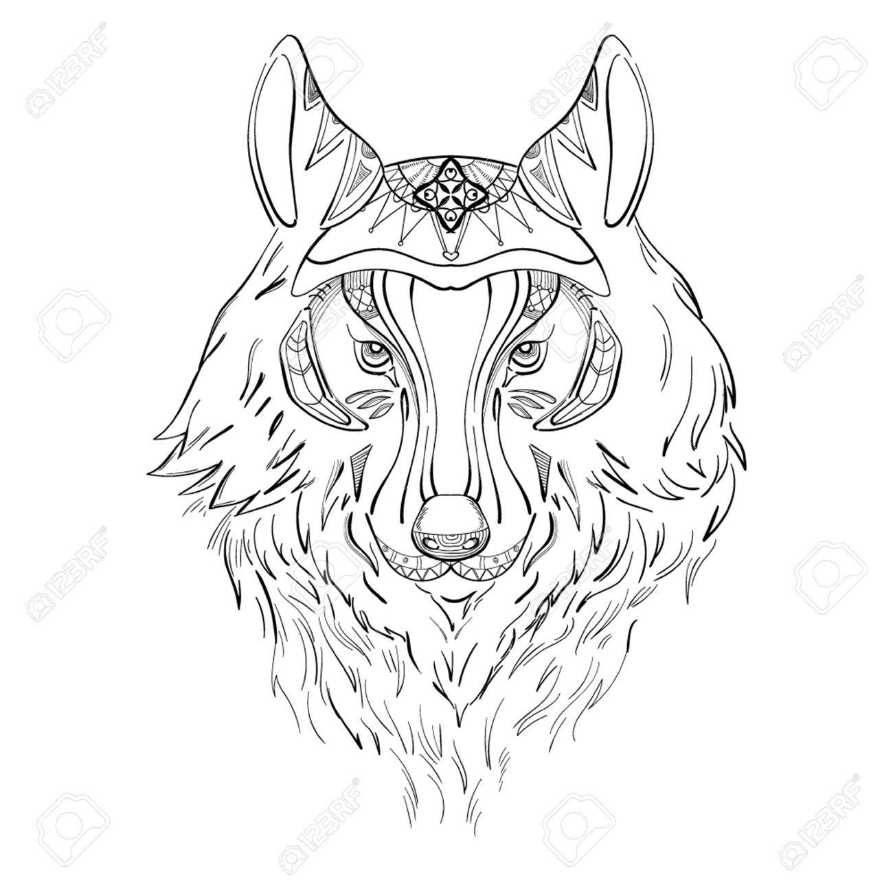 1300x1300 Drawing Of Wolf For Tattoo Royalty Free Cliparts, Vectors,