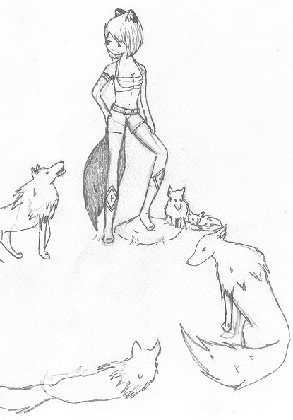 415x594 Anime Girl With Wolves By Fyrrewolf