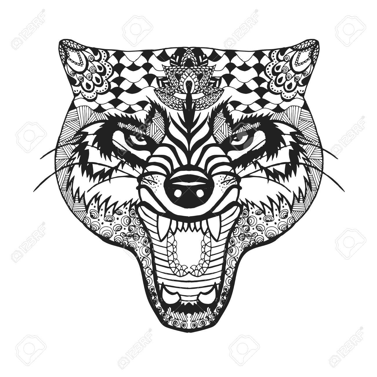 1300x1300 Stylized Roaring Wolf Sketch For Avatar Royalty Free Cliparts