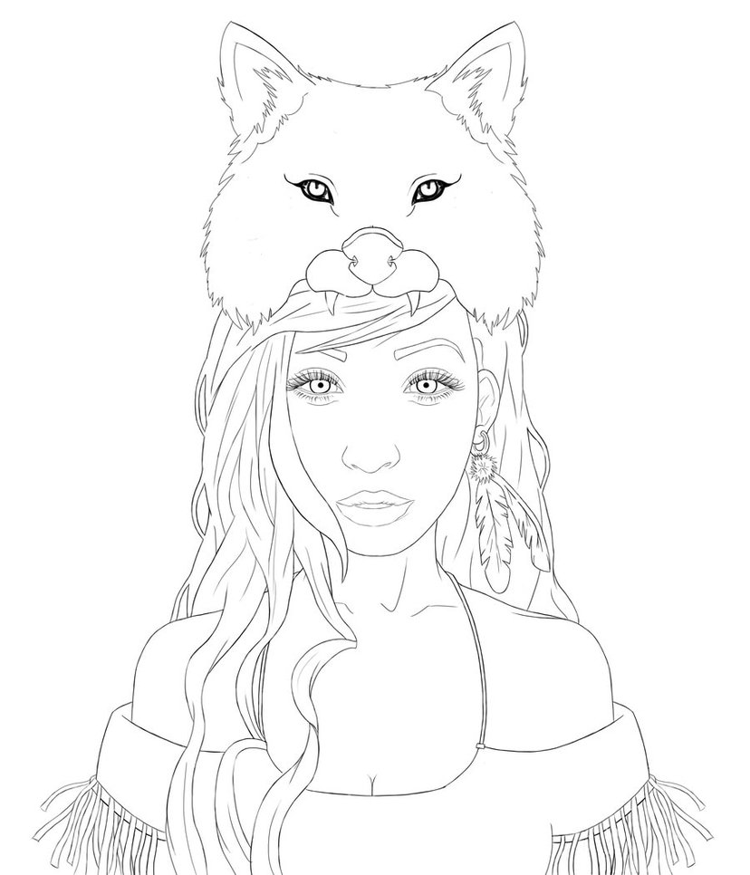 828x966 Wolf Girl Outline By Joelbear49