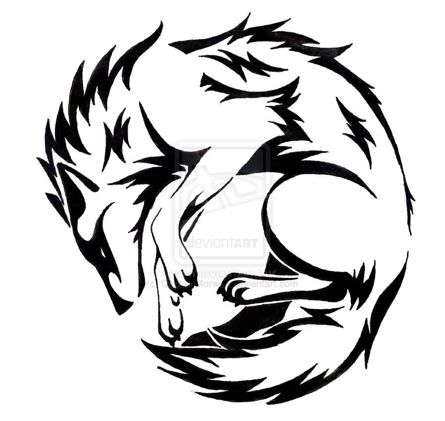 900x851 Outline Tribal Wolf Tattoo Design