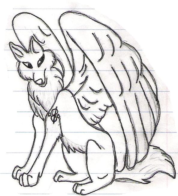 593x654 Easy Wolf Drawing With Wings