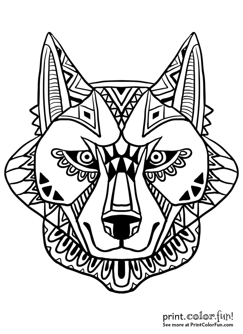 800x1100 Abstract Wolf Face Design Coloring Page