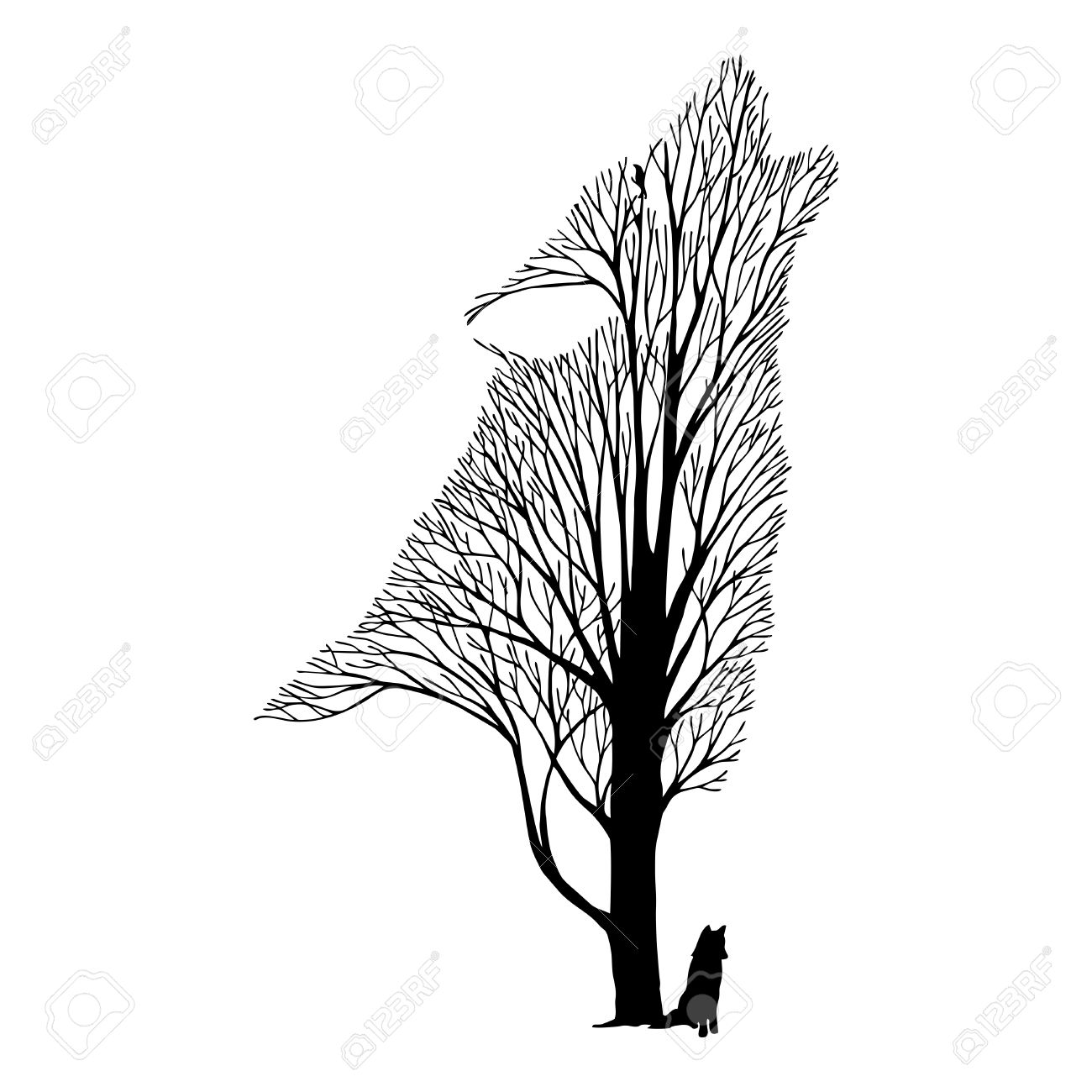 1300x1300 Wolf Face Blend Tree Drawing Tattoo Vector Royalty Free Cliparts