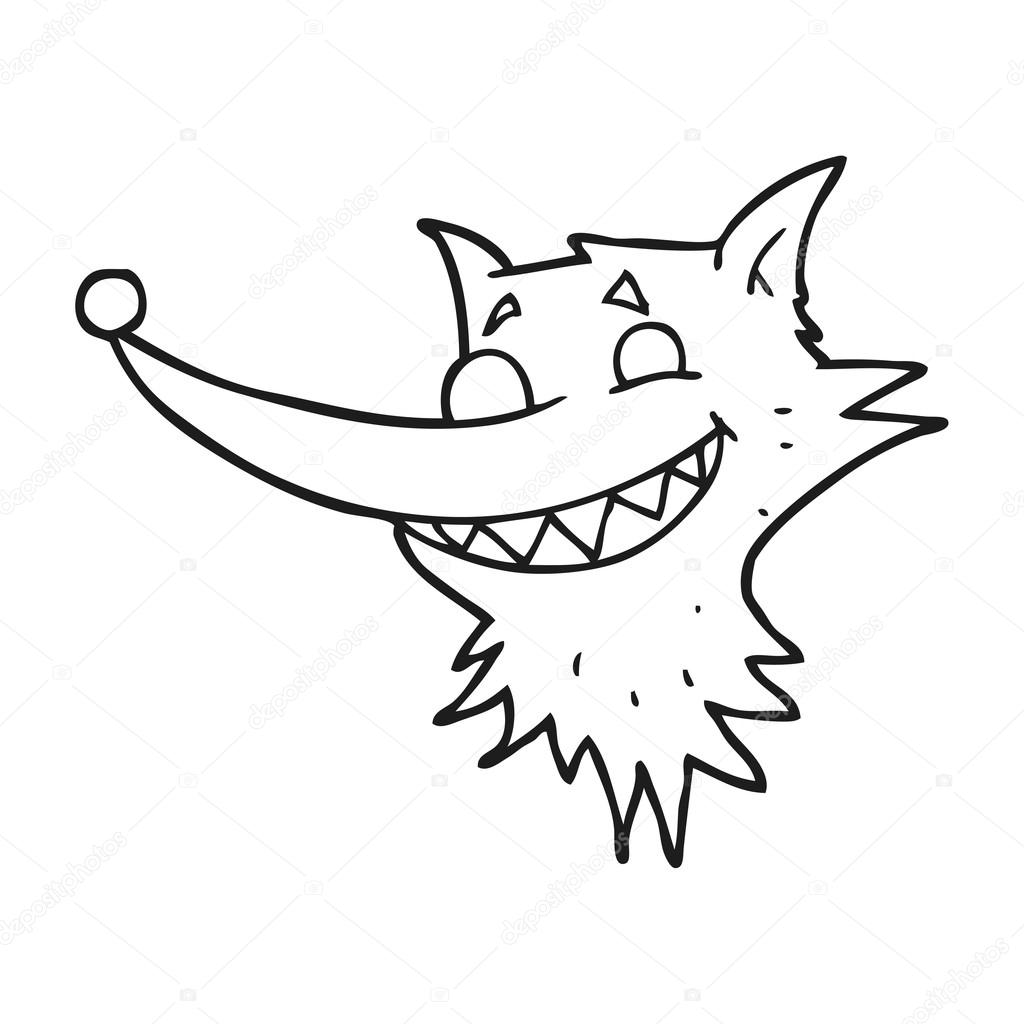 1024x1024 Black And White Cartoon Grinning Wolf Face Stock Vector