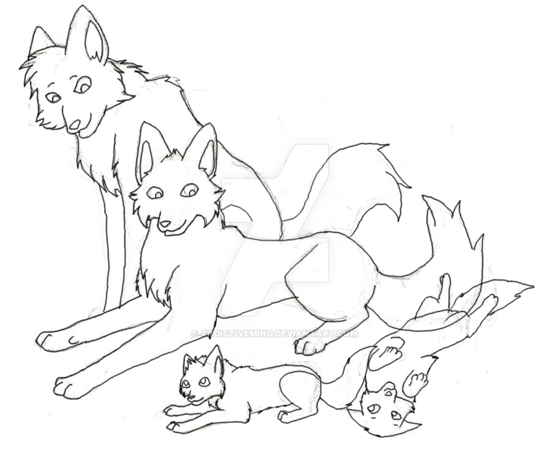 800x671 Wolf Family Lineart By Addictivemind