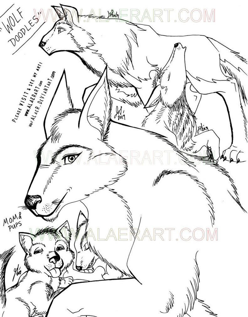 791x1010 Wolf Mom And Her Pups Family By Alaer