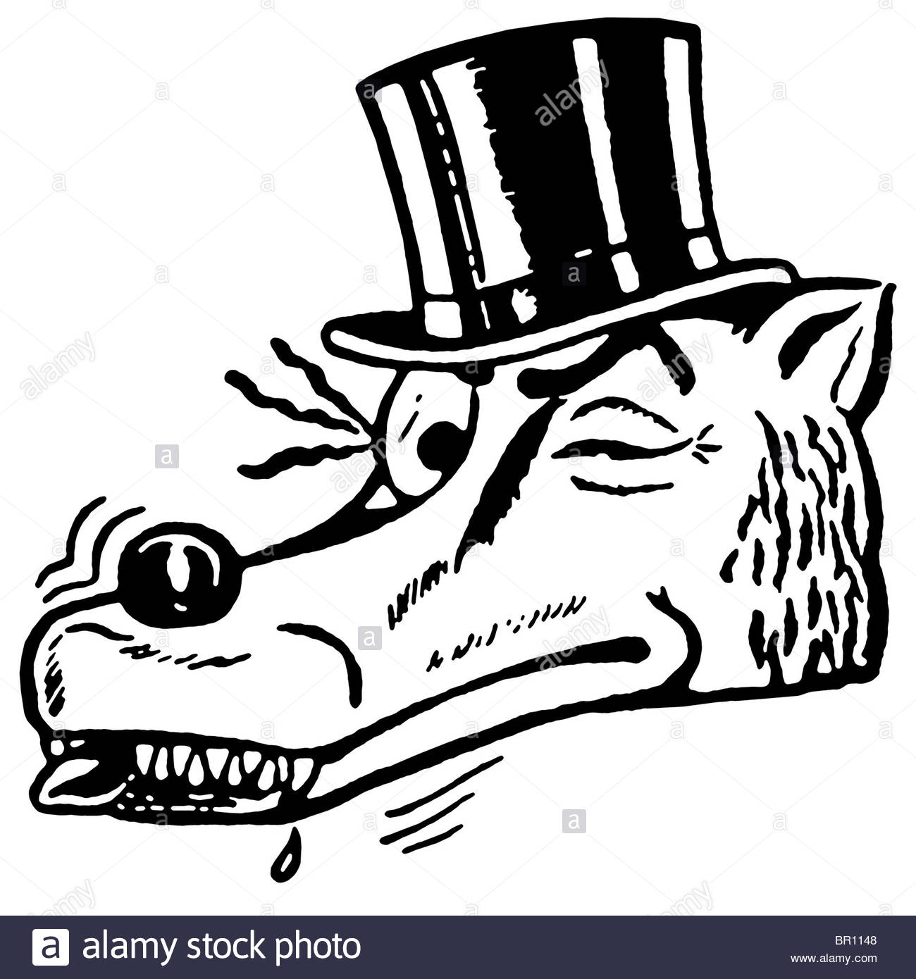 1300x1390 A Black And White Version Of A Winking Wolf Wearing A Top Hat