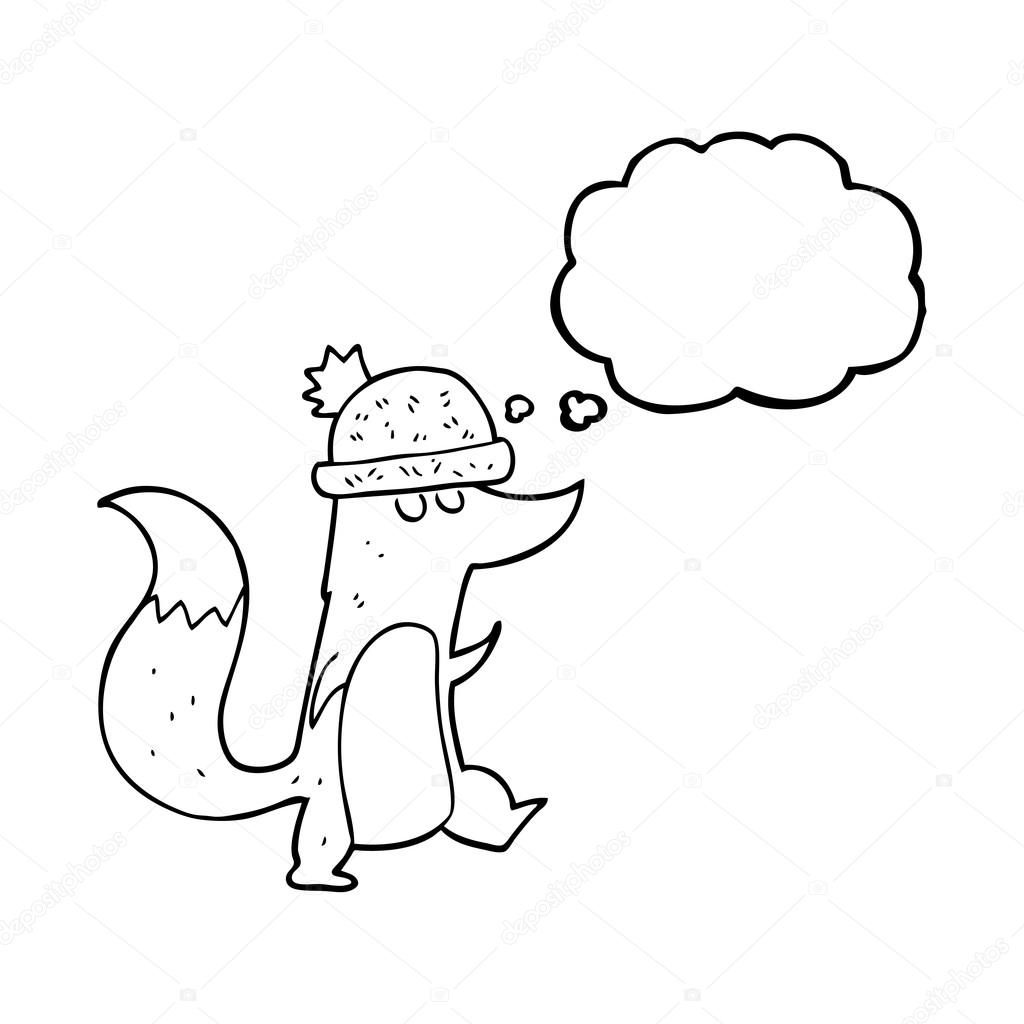 1024x1024 Thought Bubble Cartoon Little Wolf Wearing Hat Stock Vector