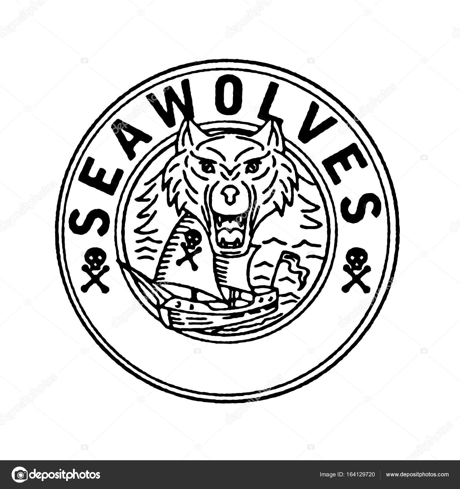 1600x1700 Sea Wolf Pirate Sailing Ship Circle Line Drawing Stock Vector