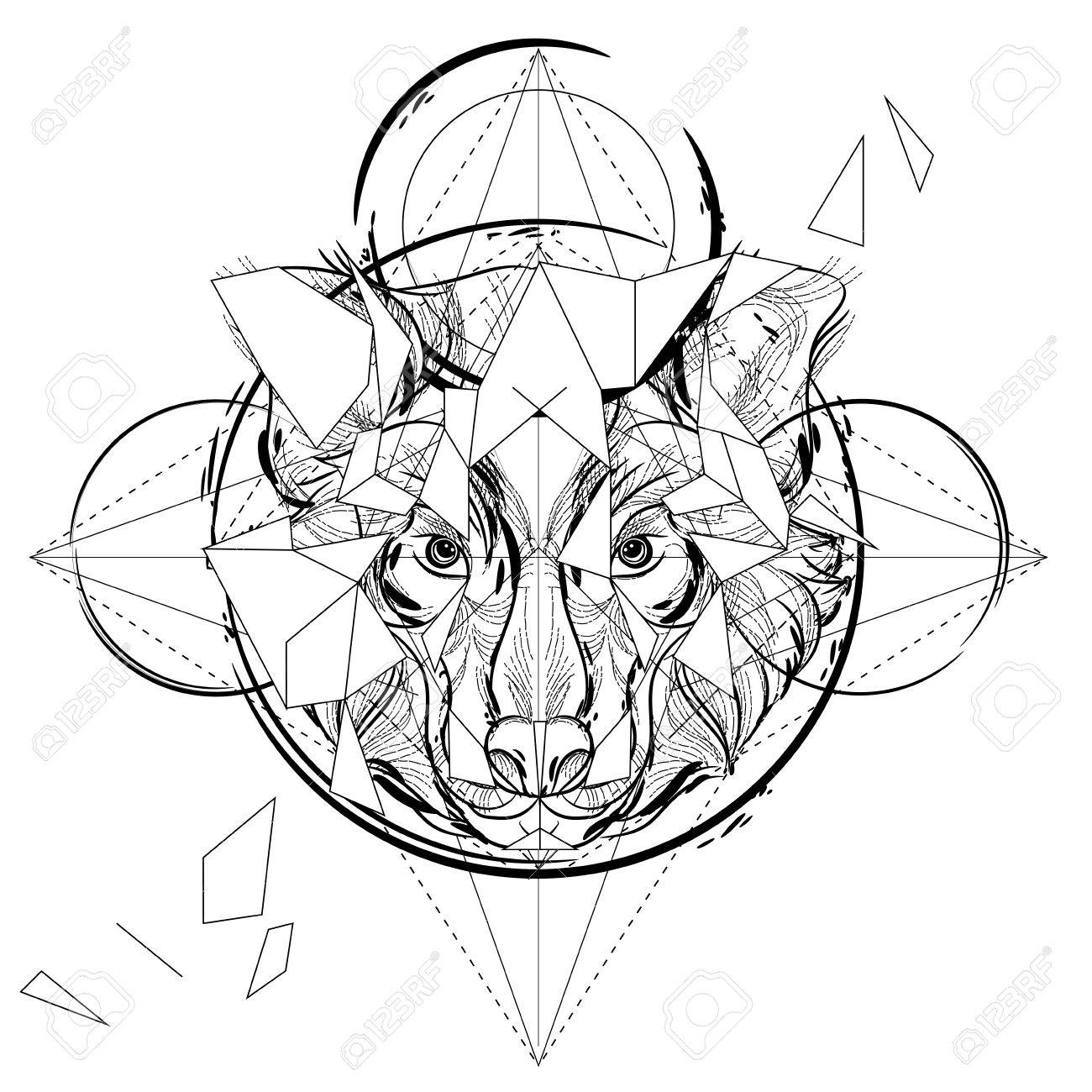1300x1300 Animal Head Triangular Icon , Geometric Trendy Line Design. Vector