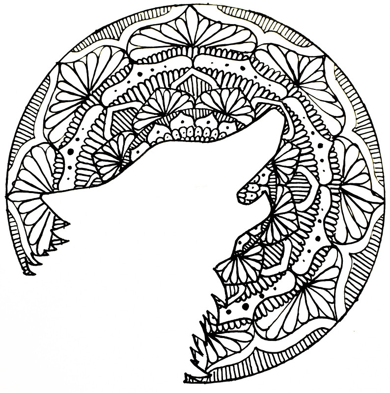 794x800 Halloween Wolf Howling Mandala Art Prints By Art And Soul Redbubble