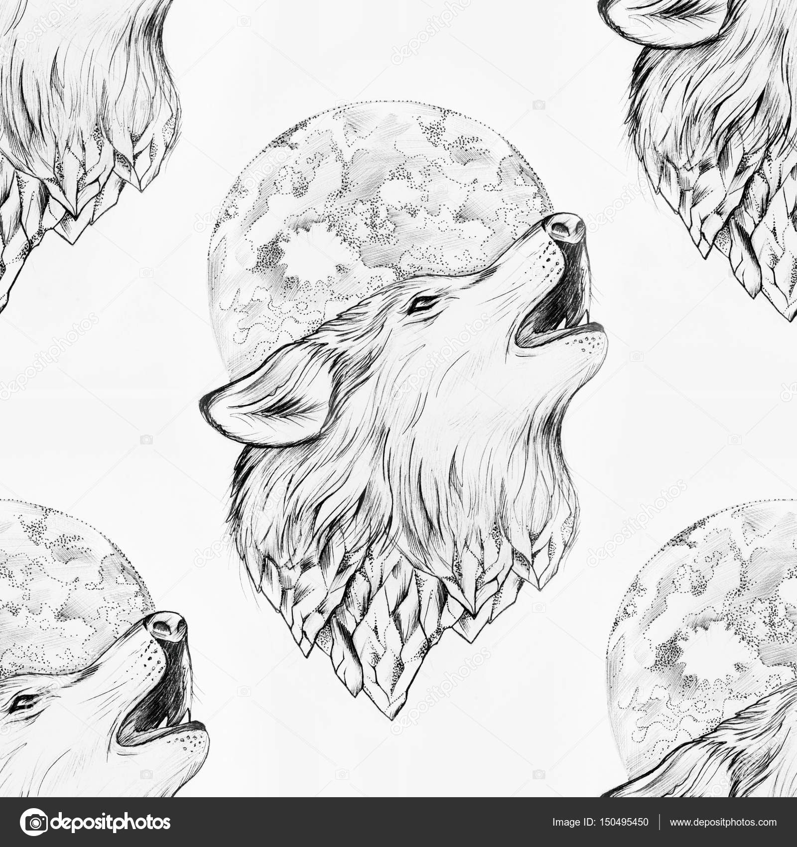 1600x1700 Drawing Of A Moon Seamless Drawing Of A Wolf Howling At The Moon