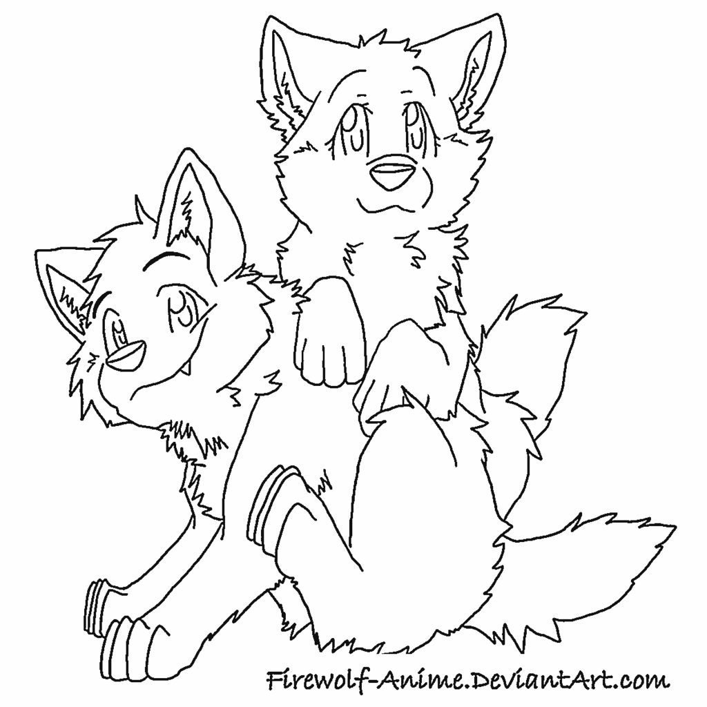 1024x1024 Two Wolf Pups Lineart By Firewolf Anime