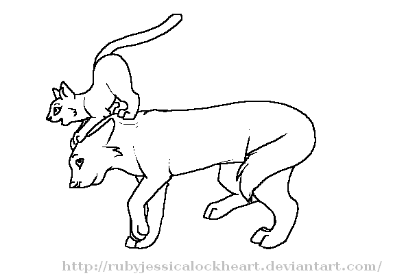 573x406 Cat And Wolf Love Lineart By Rubyjessicalockheart