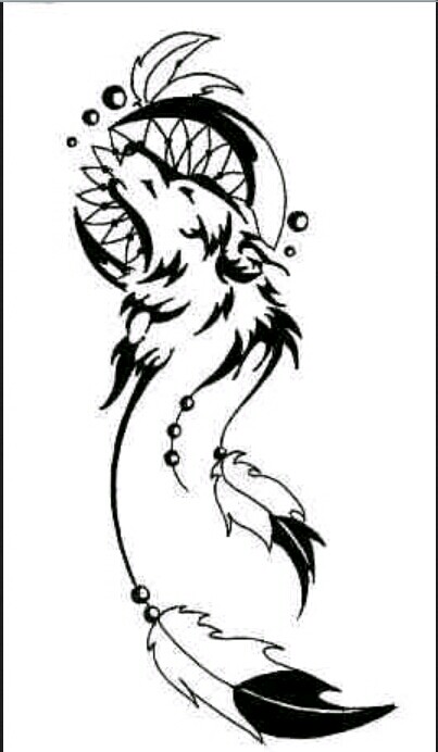 403x692 Howling Wolf, Moon And Dreamcatcher Tribal Tattoo Cool