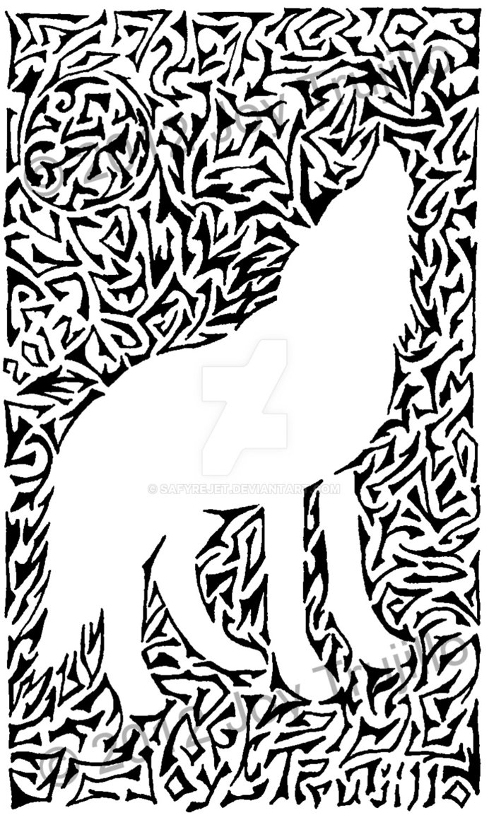 692x1153 Tribal Outline Wolf By Safyrejet
