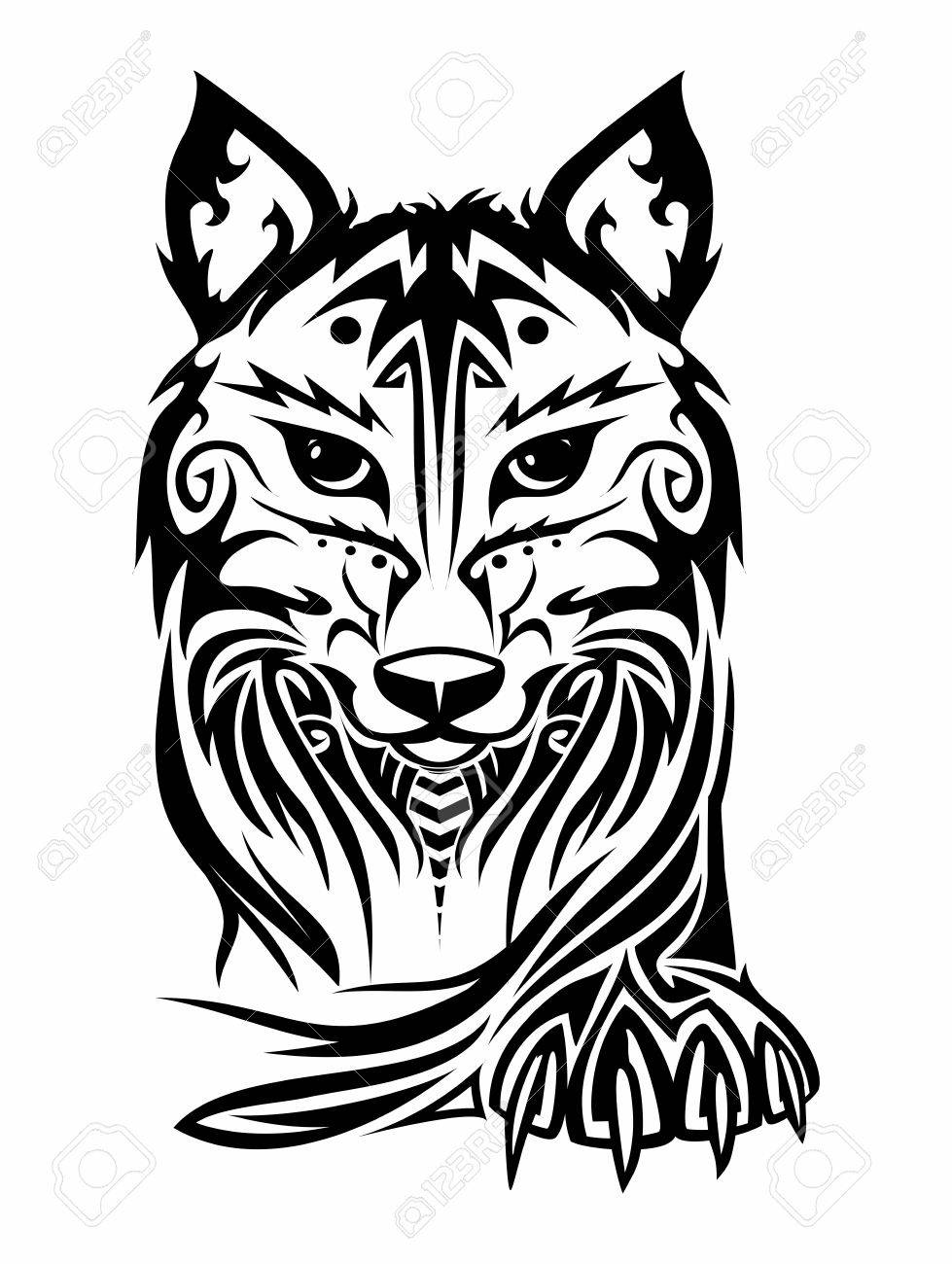 979x1300 Vector Elegant Wolf Face And Paw Tribal Tattoo Isolated On White