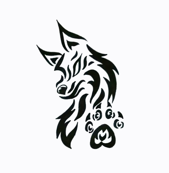 589x603 Nice Wolf And Paw Tattoo Design Tribal Wolf, Tatt And Tattoo Designs