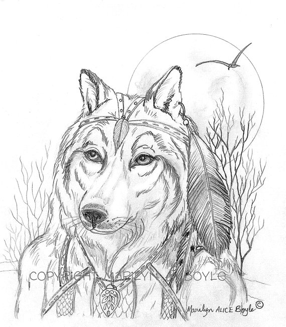 570x650 Print Drawing Fantasy Wolf Anthro Wall Art From A Pencil