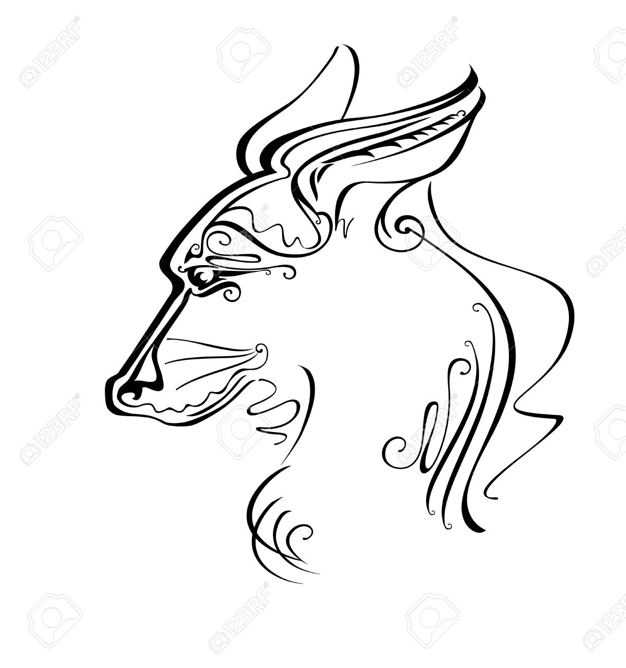 1218x1300 Decorative Portrait Of An Animal. Wolf Line Art. Clip Art Libres