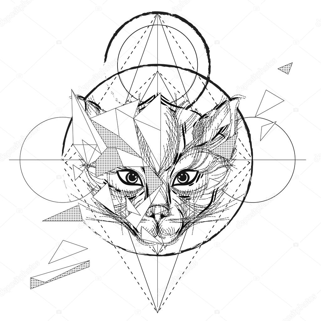 1024x1024 Wolf Head Low Poly Sketch. Stock Vector Yazzik