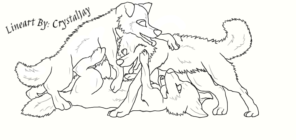 1006x477 Puppies Playing! (Line Art) By Crystaljay