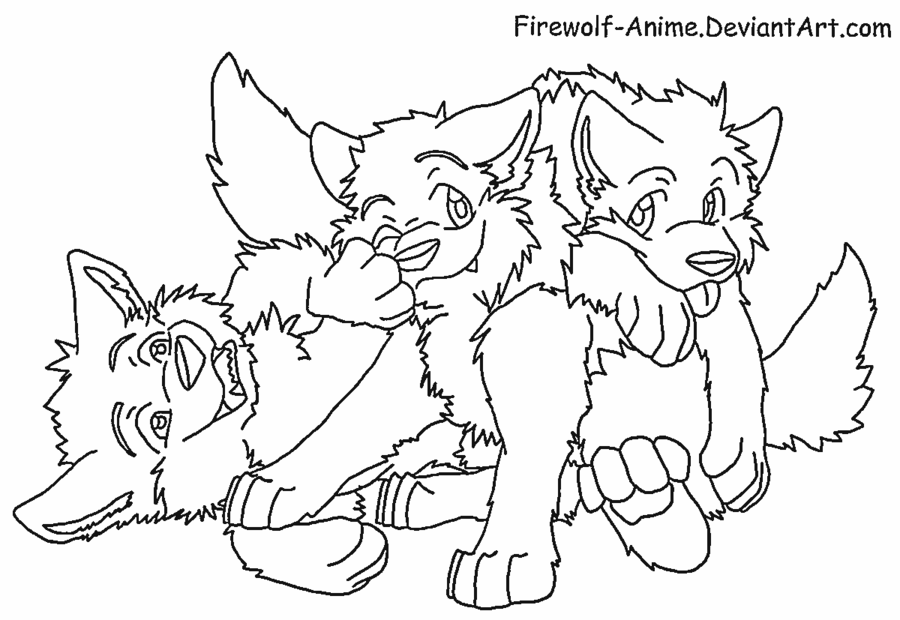 900x620 Three Wolf Pups Lineart By Firewolf Anime