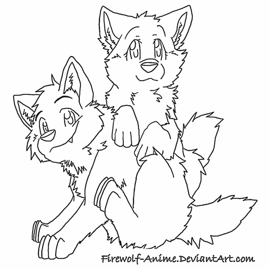894x894 Two Wolf Pups Lineart By Firewolf Anime