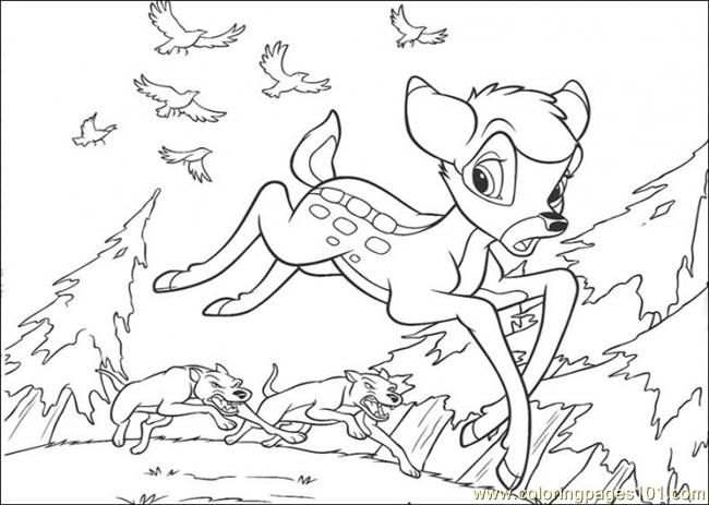 650x463 Bambi Is Running Away From The Wolf Coloring Page