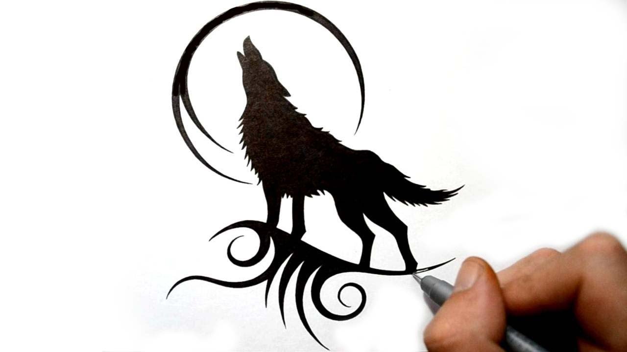 1280x720 Drawing A Howling Wolf Silhouette
