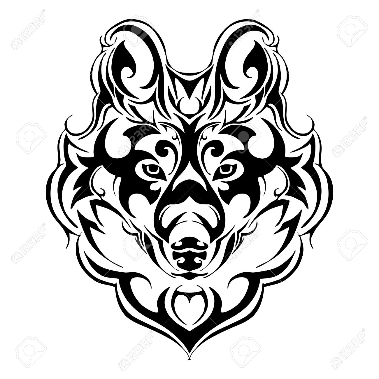 1300x1300 Terrorize Wolf Head Tribal Tattoo Silhouette Isolated Vector