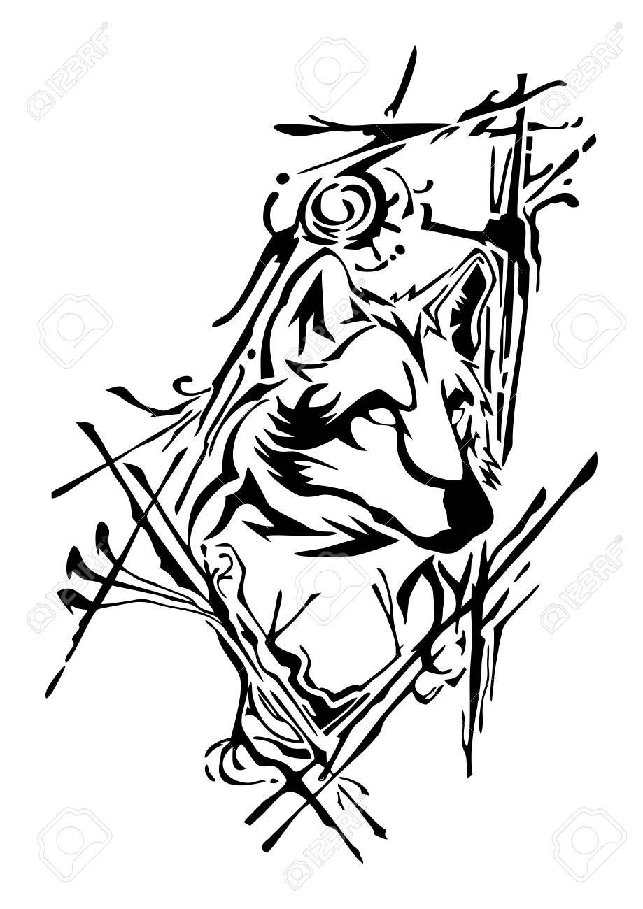 919x1300 A Silhouette Wolf Head Design With Ink Splash For Tattoo Vector