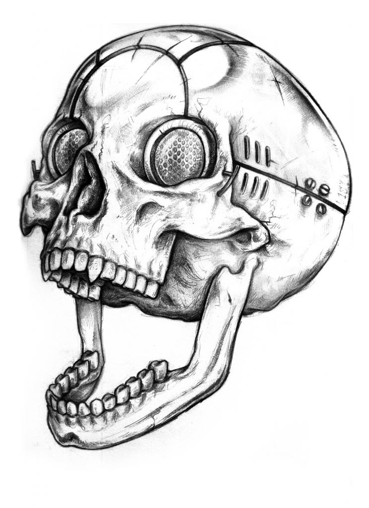 744x1024 Cyber Skull Tattoo Design By Wolfmweh