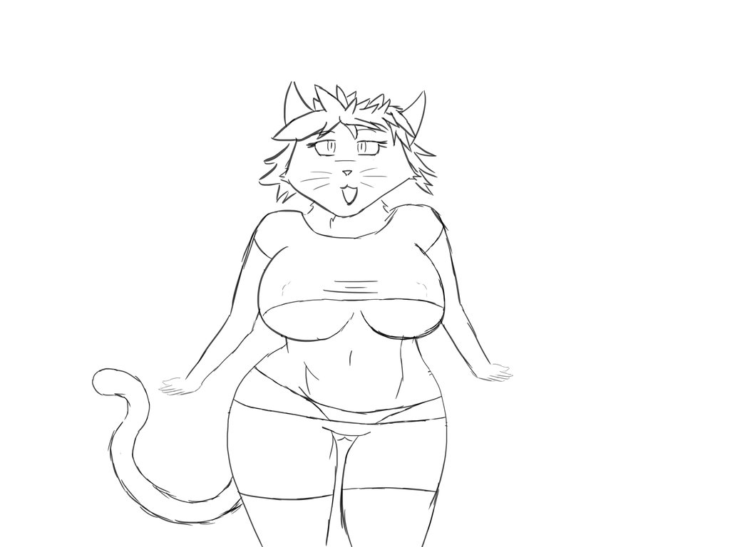 1024x768 Cat Girl Sketch By Kyros The Wolf